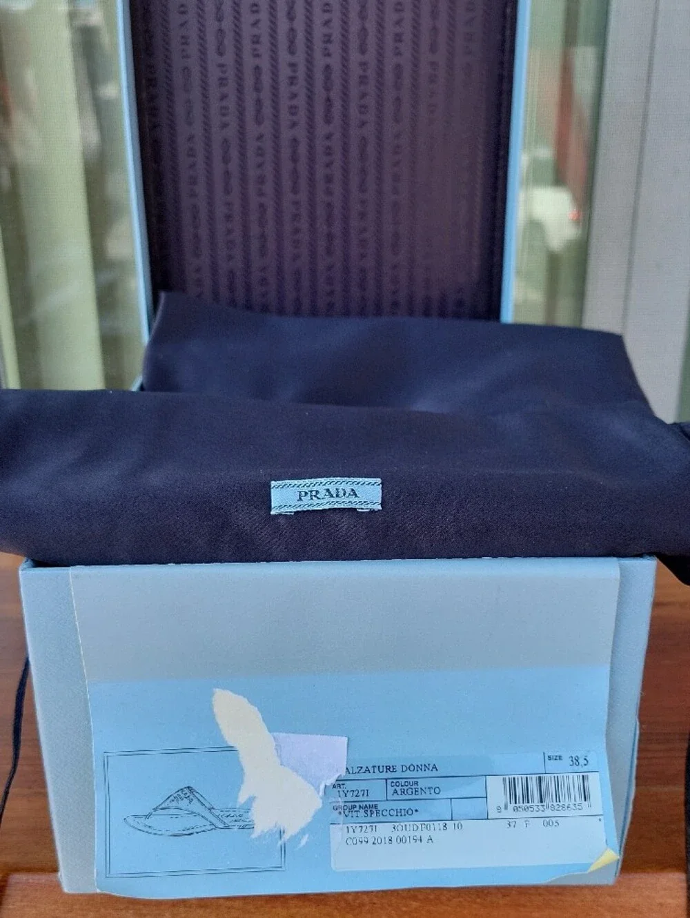 Prada Metallic Silver Logo Thong Sandals